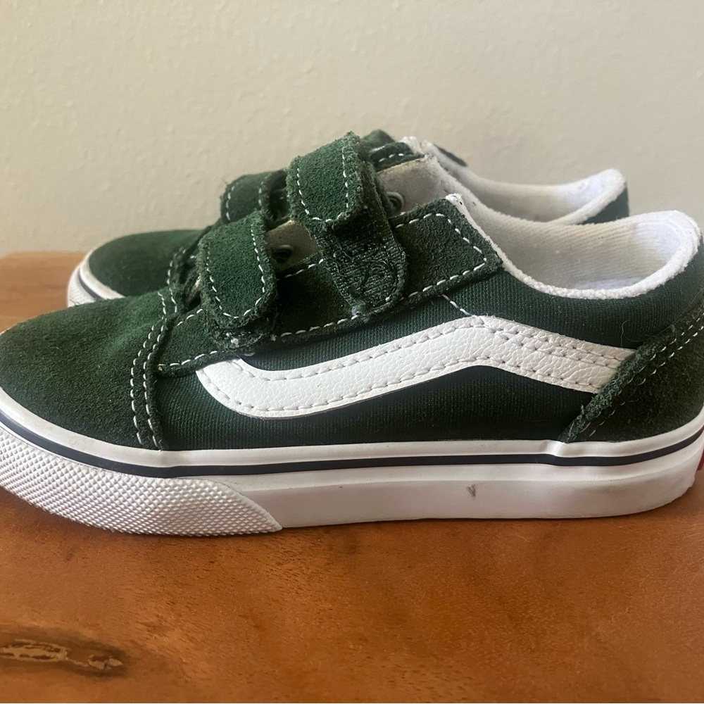 Vans Green and White Old Skool Sneakers with Velcro Straps